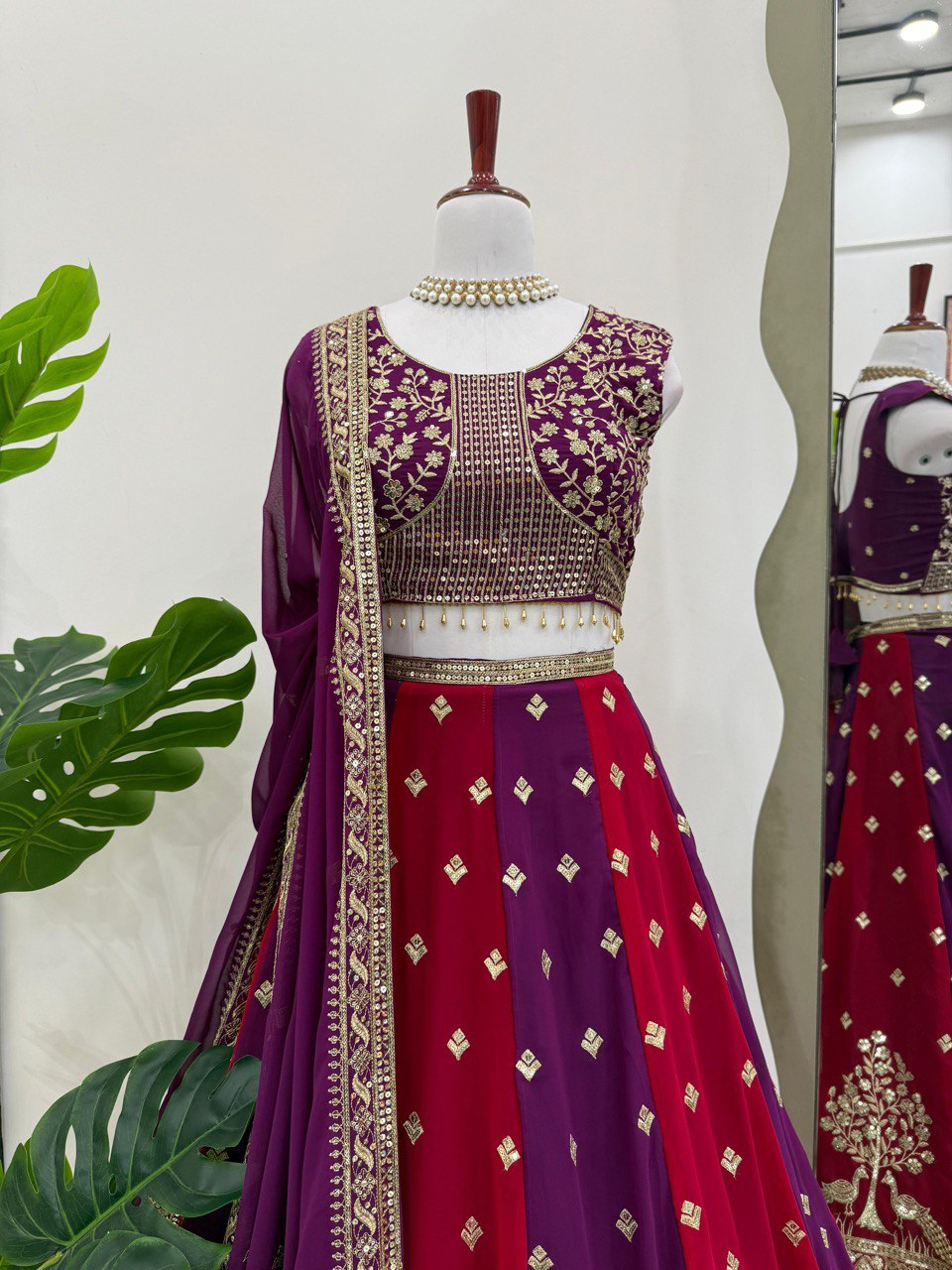 Red-Purple Color Thread with Sequins Work  Designer Lehenga Choli