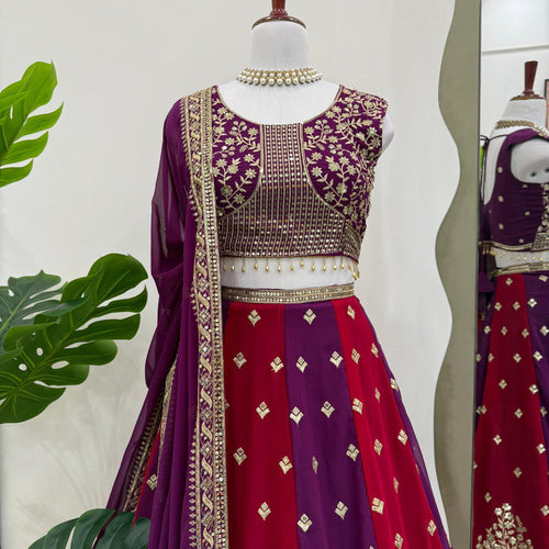 Red-Purple Color Thread with Sequins Work  Designer Lehenga Choli