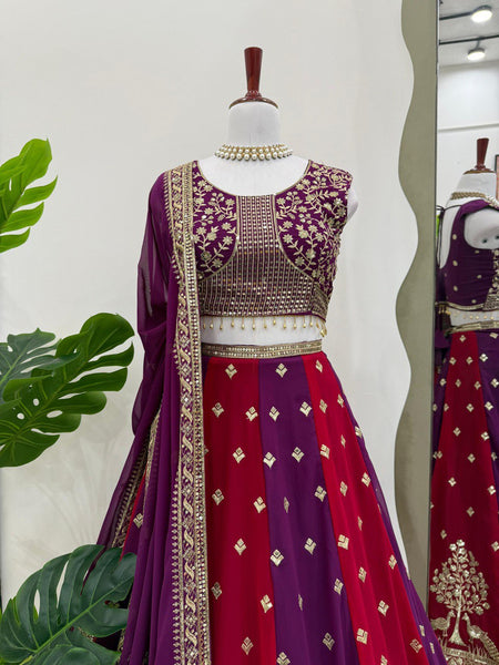 Red-Purple Color Thread with Sequins Work  Designer Lehenga Choli