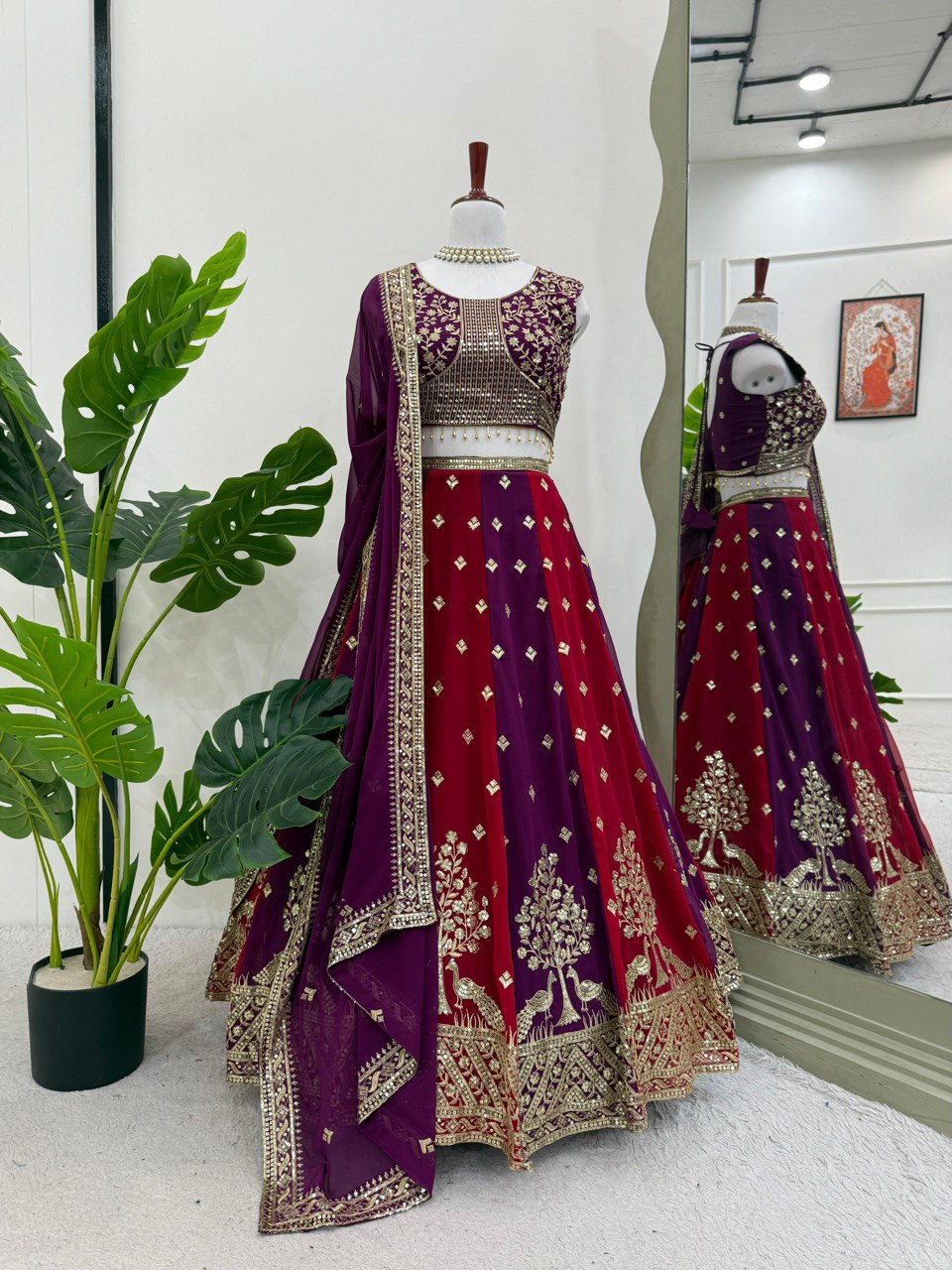 Red-Purple Color Thread with Sequins Work  Designer Lehenga Choli