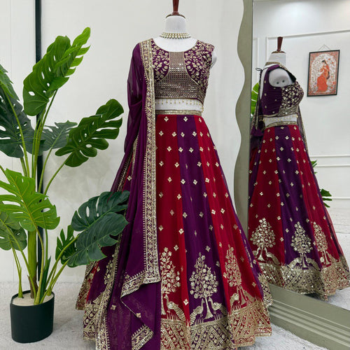 Red-Purple Color Thread with Sequins Work  Designer Lehenga Choli