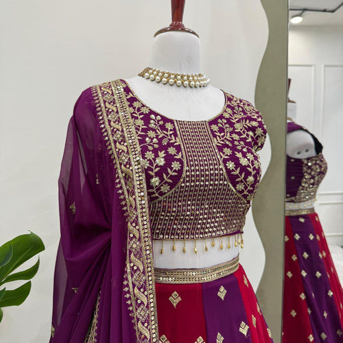 Red-Purple Color Thread with Sequins Work  Designer Lehenga Choli