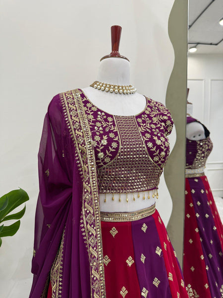 Red-Purple Color Thread with Sequins Work  Designer Lehenga Choli