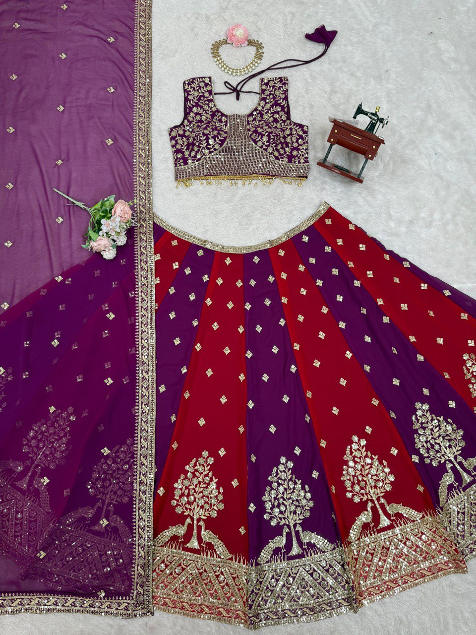 Red-Purple Color Thread with Sequins Work  Designer Lehenga Choli