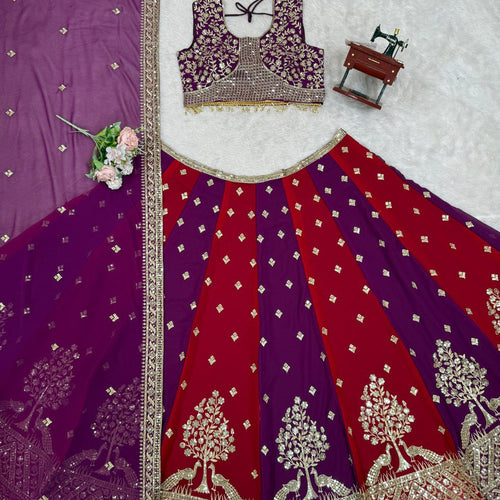Red-Purple Color Thread with Sequins Work  Designer Lehenga Choli
