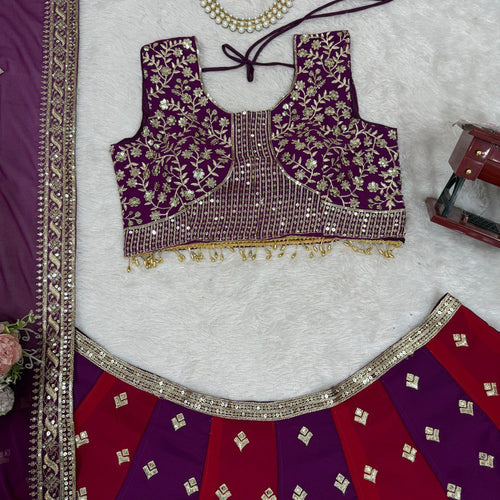 Red-Purple Color Thread with Sequins Work  Designer Lehenga Choli