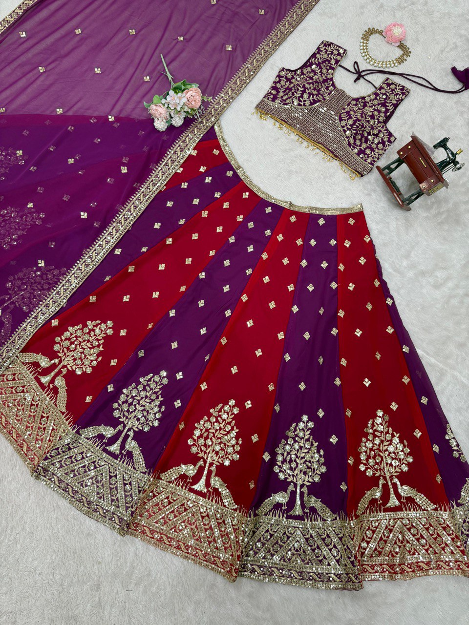 Red-Purple Color Thread with Sequins Work  Designer Lehenga Choli