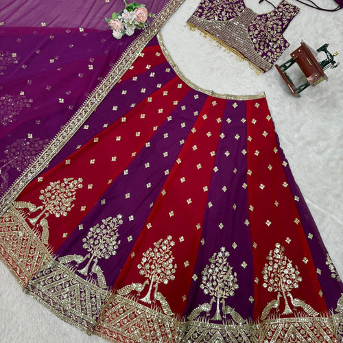 Red-Purple Color Thread with Sequins Work  Designer Lehenga Choli
