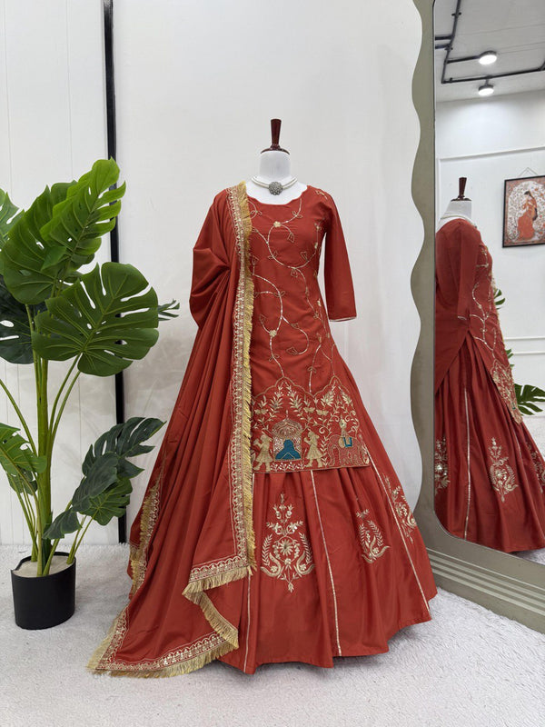 Light Red Color Thread with Sequins Work  Designer Lehenga Top