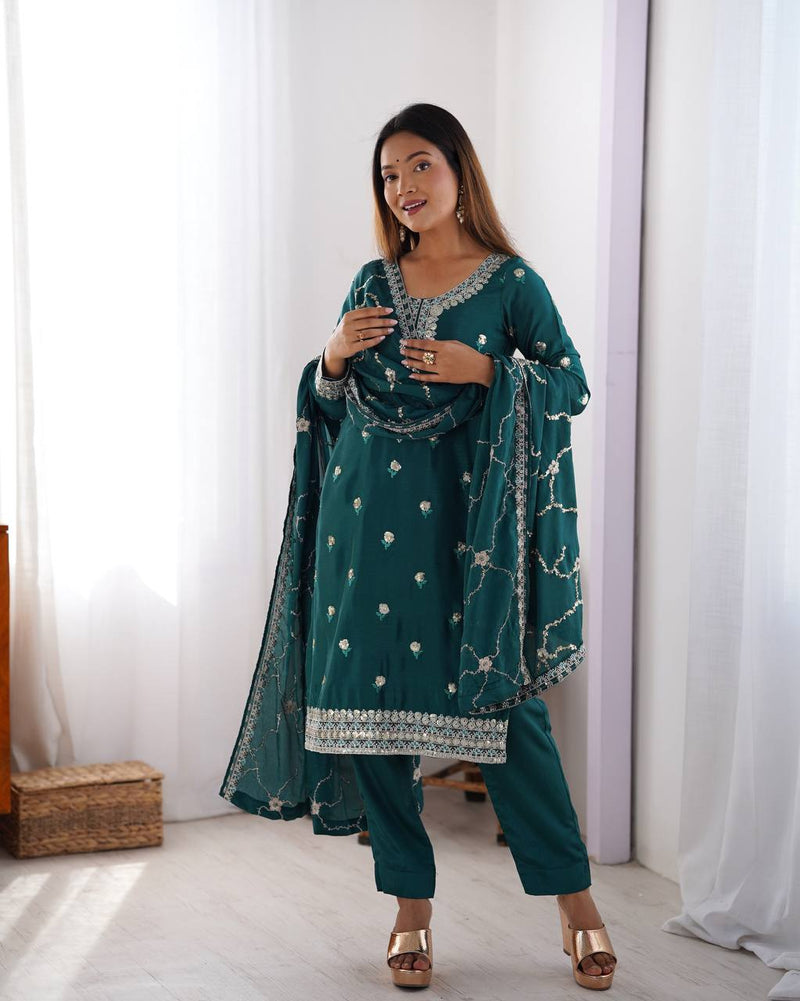 Rama Color Thread With Sequins Work Salwar Suit
