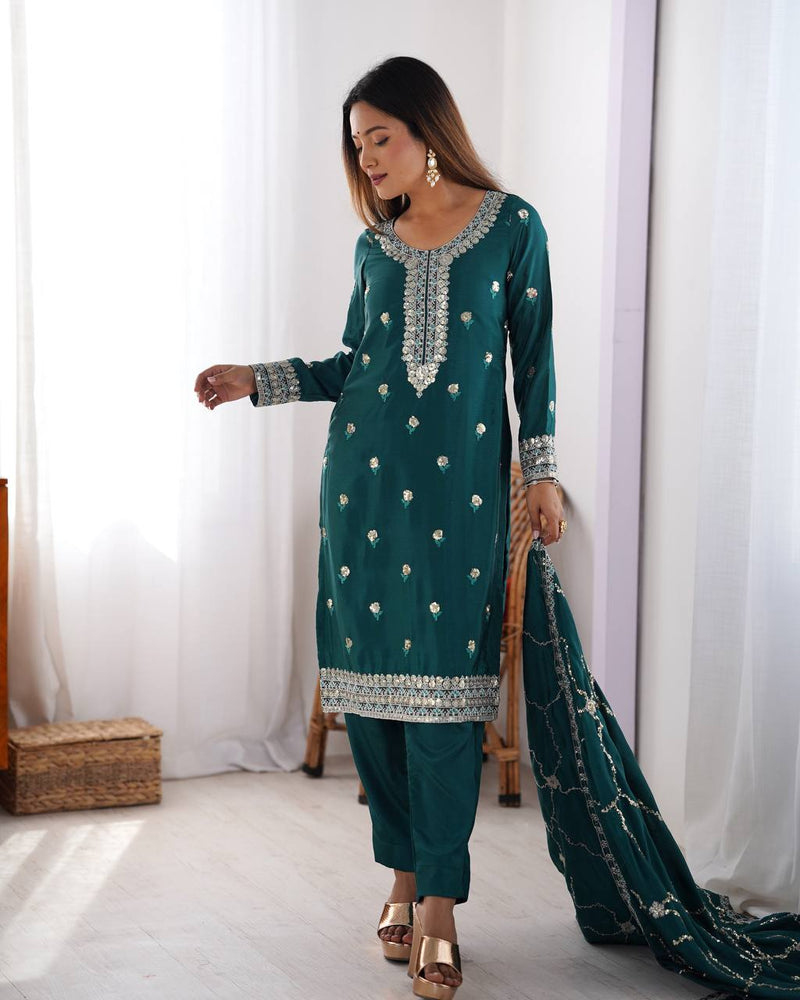 Rama Color Thread With Sequins Work Salwar Suit
