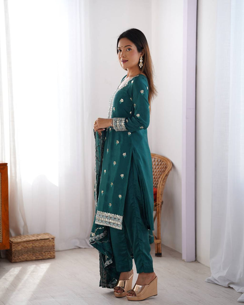 Rama Color Thread With Sequins Work Salwar Suit
