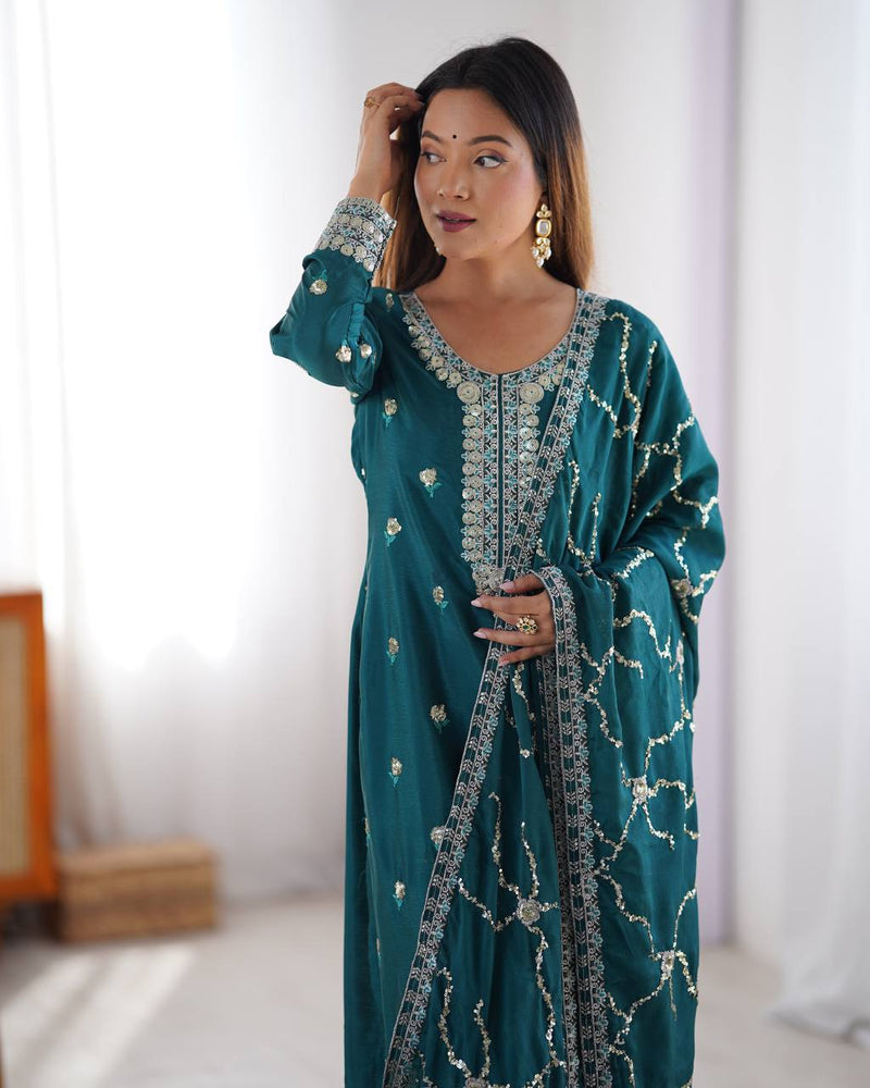 Rama Color Thread With Sequins Work Salwar Suit