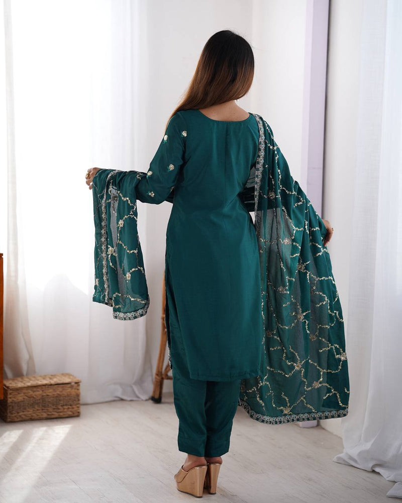 Rama Color Thread With Sequins Work Salwar Suit