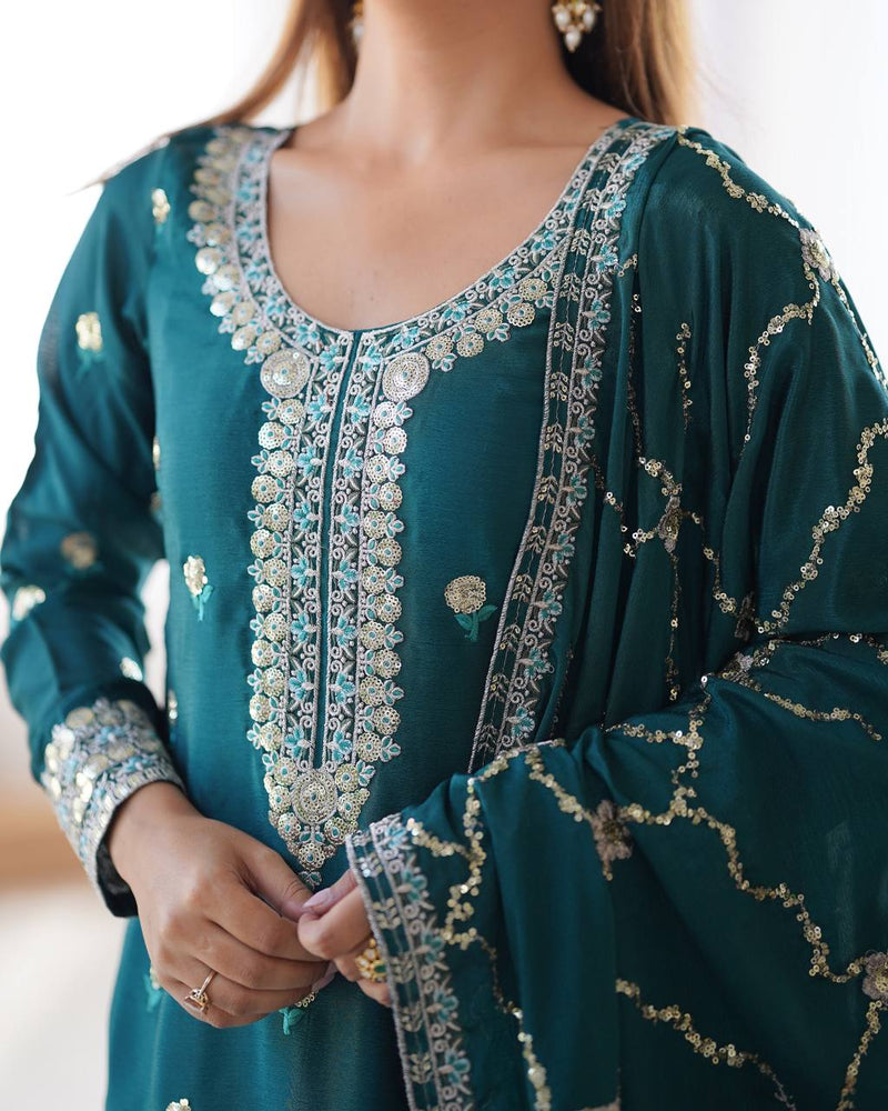 Rama Color Thread With Sequins Work Salwar Suit