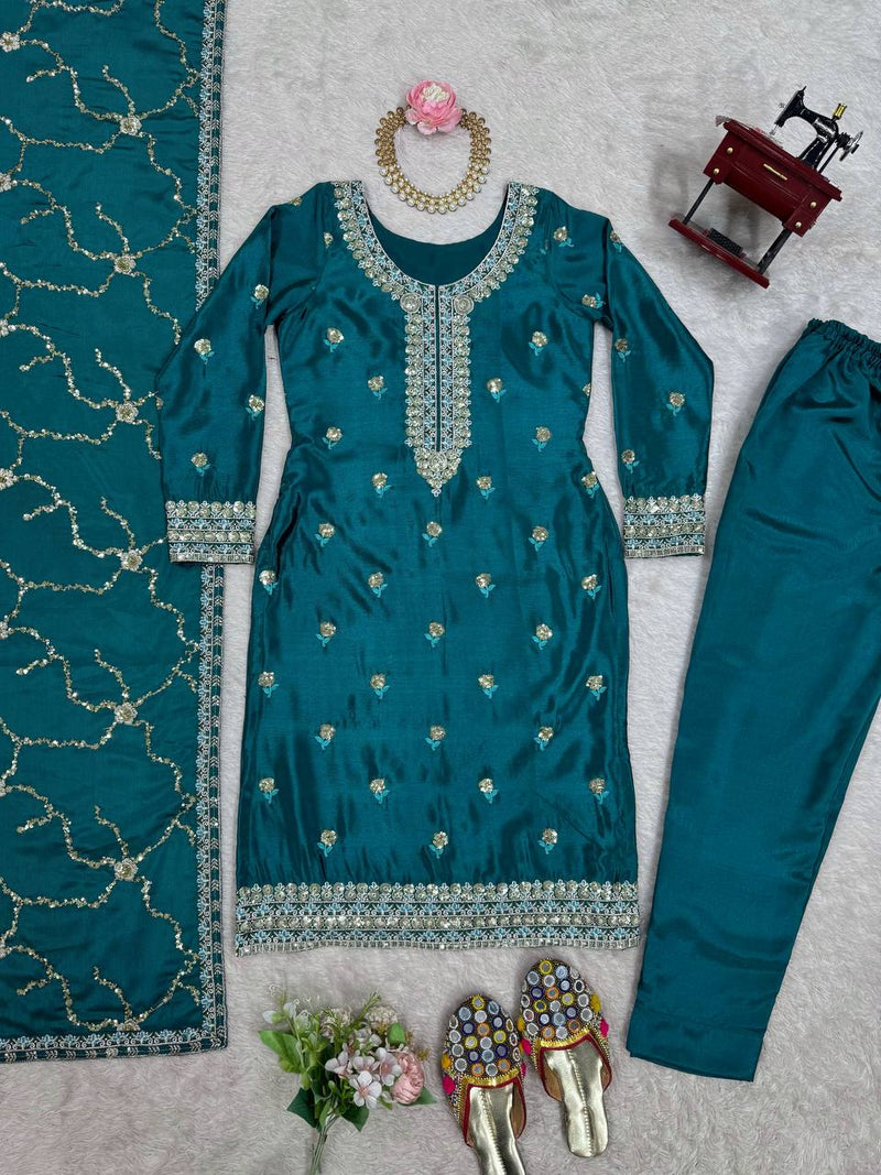 Rama Color Thread With Sequins Work Salwar Suit
