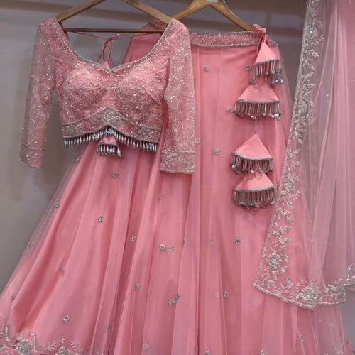 Baby Pink Color Heavy Thread with Sequins Work  Designer Lehenga Choli