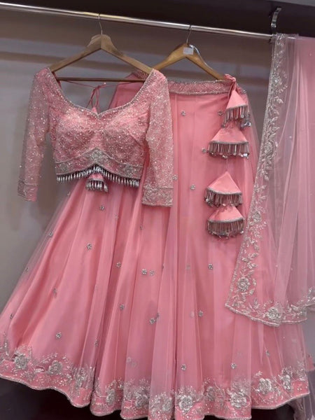 Baby Pink Color Heavy Thread with Sequins Work  Designer Lehenga Choli