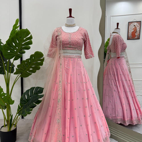 Baby Pink Color Heavy Thread with Sequins Work  Designer Lehenga Choli