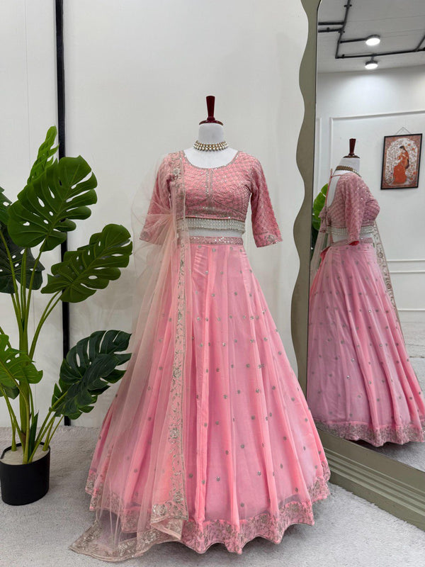 Baby Pink Color Heavy Thread with Sequins Work  Designer Lehenga Choli