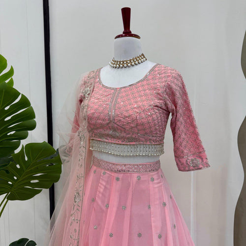 Baby Pink Color Heavy Thread with Sequins Work  Designer Lehenga Choli