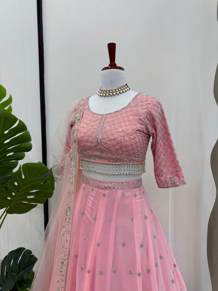 Baby Pink Color Heavy Thread with Sequins Work  Designer Lehenga Choli