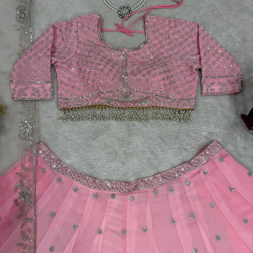 Baby Pink Color Heavy Thread with Sequins Work  Designer Lehenga Choli
