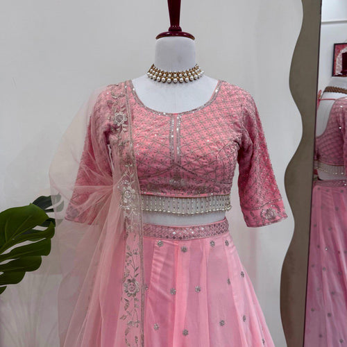 Baby Pink Color Heavy Thread with Sequins Work  Designer Lehenga Choli