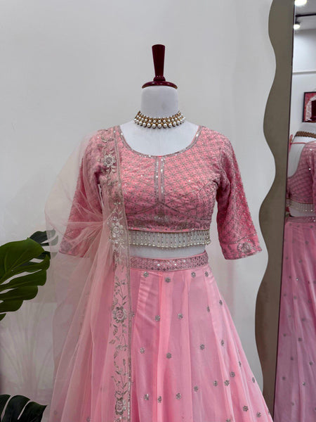 Baby Pink Color Heavy Thread with Sequins Work  Designer Lehenga Choli