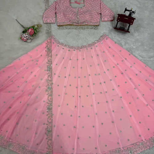 Baby Pink Color Heavy Thread with Sequins Work  Designer Lehenga Choli