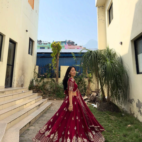 Deep Maroon Color Heavy Thread with Sequins Work  Designer Lehenga Choli