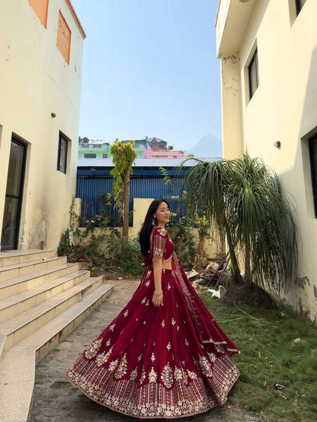 Deep Maroon Color Heavy Thread with Sequins Work  Designer Lehenga Choli