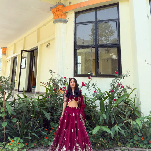 Deep Maroon Color Heavy Thread with Sequins Work  Designer Lehenga Choli