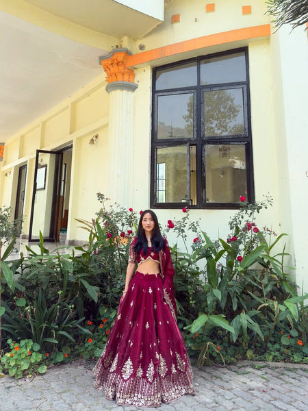 Deep Maroon Color Heavy Thread with Sequins Work  Designer Lehenga Choli