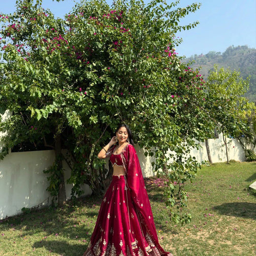 Deep Maroon Color Heavy Thread with Sequins Work  Designer Lehenga Choli