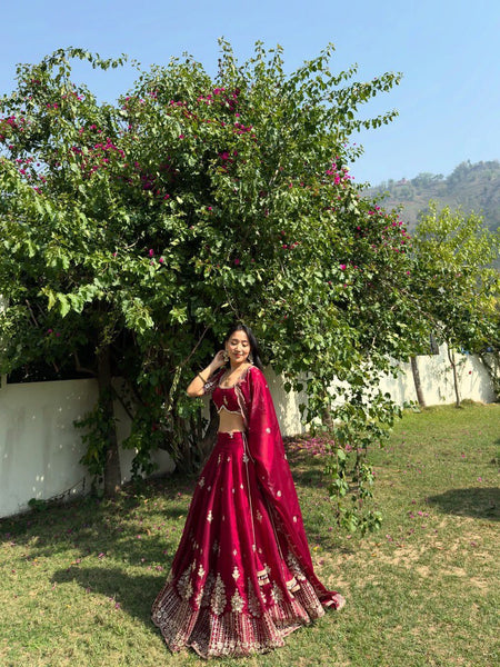Deep Maroon Color Heavy Thread with Sequins Work  Designer Lehenga Choli