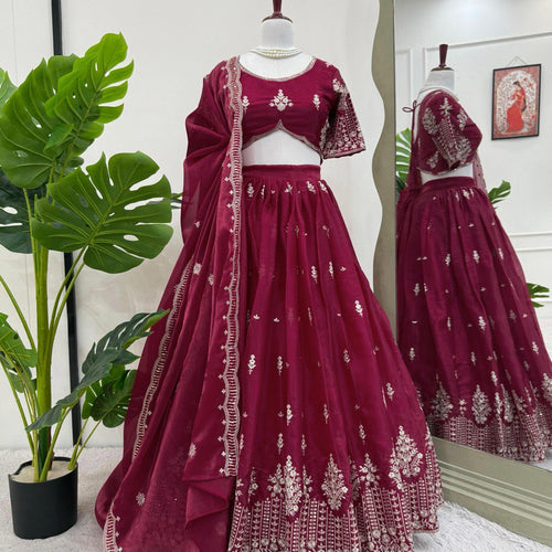 Deep Maroon Color Heavy Thread with Sequins Work  Designer Lehenga Choli