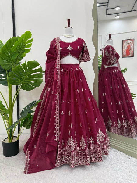 Deep Maroon Color Heavy Thread with Sequins Work  Designer Lehenga Choli