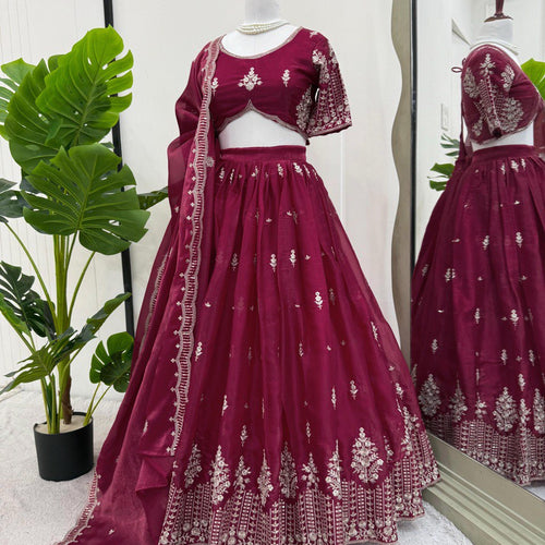 Deep Maroon Color Heavy Thread with Sequins Work  Designer Lehenga Choli