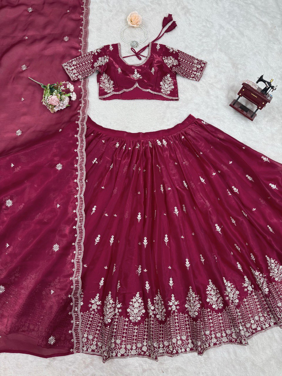 Deep Maroon Color Heavy Thread with Sequins Work  Designer Lehenga Choli