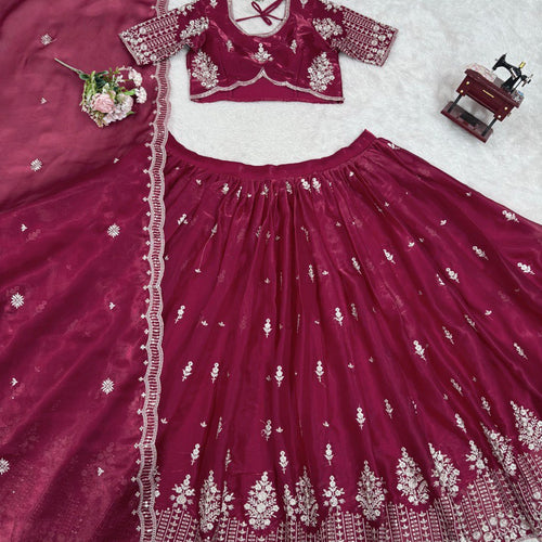 Deep Maroon Color Heavy Thread with Sequins Work  Designer Lehenga Choli