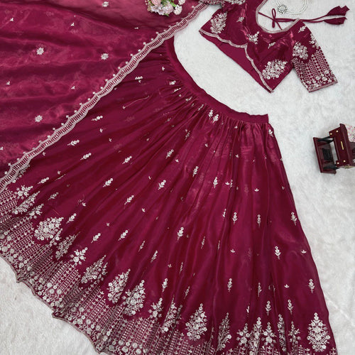 Deep Maroon Color Heavy Thread with Sequins Work  Designer Lehenga Choli