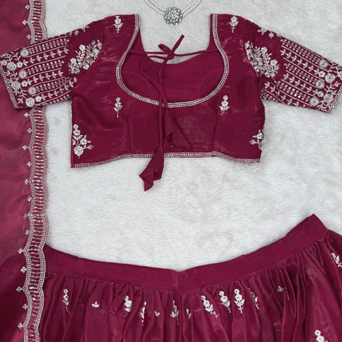 Deep Maroon Color Heavy Thread with Sequins Work  Designer Lehenga Choli