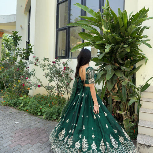 Green Color Heavy Thread with Sequins Work  Designer Lehenga Choli