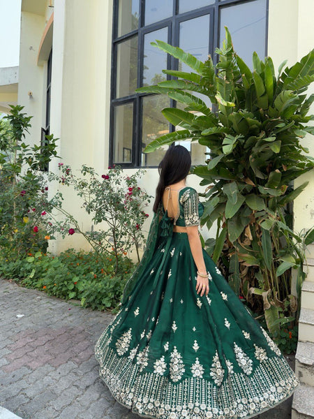 Green Color Heavy Thread with Sequins Work  Designer Lehenga Choli
