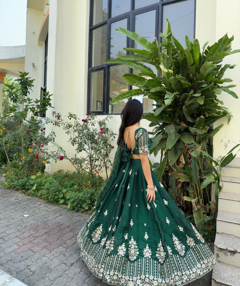 Green Color Heavy Thread with Sequins Work  Designer Lehenga Choli
