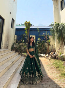 Green Color Heavy Thread with Sequins Work  Designer Lehenga Choli