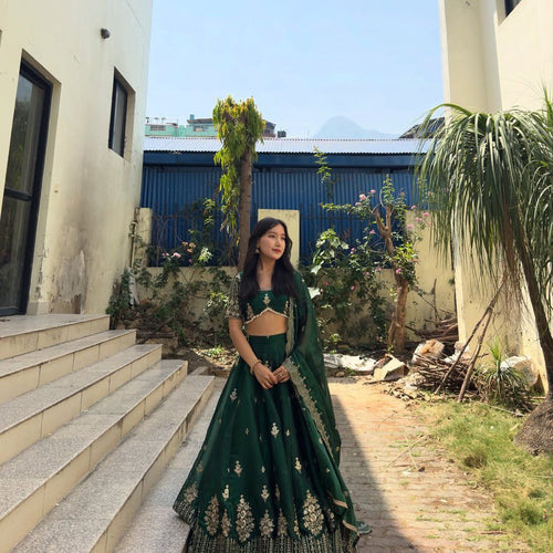 Green Color Heavy Thread with Sequins Work  Designer Lehenga Choli
