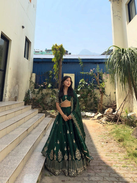 Green Color Heavy Thread with Sequins Work  Designer Lehenga Choli