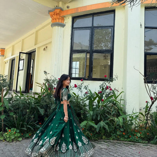 Green Color Heavy Thread with Sequins Work  Designer Lehenga Choli